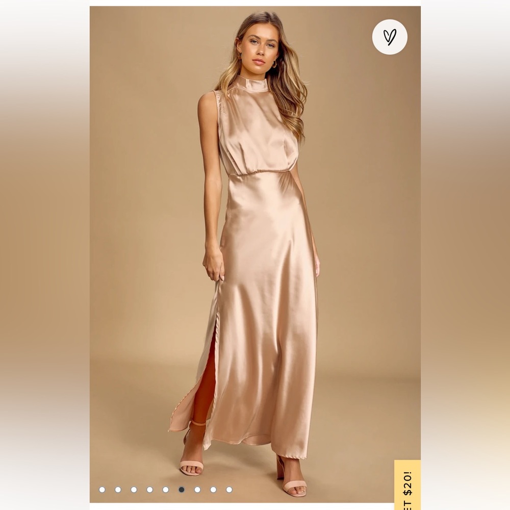 Lulu's Elegant Champagne Satin Dress